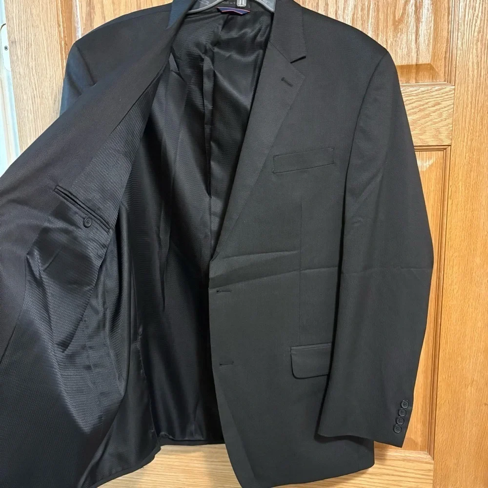 Izod Suit Jacket Blazer Sz 46L Men's Black Single Breasted Double Vent Lined